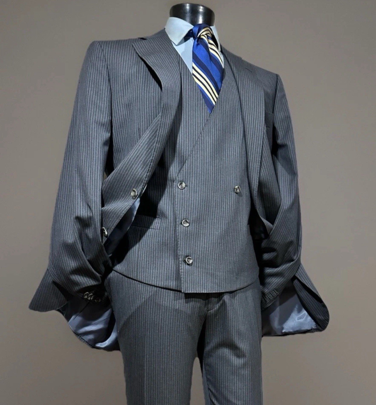 Suitsupply 3 Piece Suit Gray Striped Pure Wool Vitale Barberis Canonico 48 L image 4