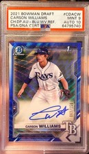 2021 Bowman Draft Carson Williams 1st Auto Blue Wave /150 PSA 9 Auto 10 Rays
