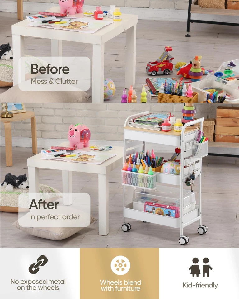 Carro de arte con mesa y tablero de clavijas - Carro utilitario rodante de 3 niveles con ruedas,... Foto 2 de 4