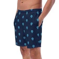 Men's Navy Blue w/Skull Pattern Recycled PopFelix Designer Swimsuit Swim Trunks