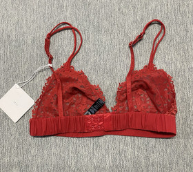 La Perla Lace Bra Bralette 36B Triangle Sheer Floral Lace Top ITALY LUXURY Red