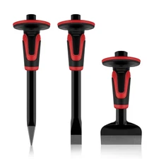 3Pcs Heavy Duty Masonry Chisel Set with Hand Guard, Stone and Rock Chisel, Ro