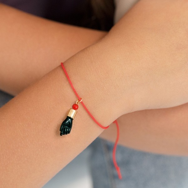Alternate view of Gold Plated Red Black Figa Hand Evil Eye Protection Good Luck Charm Talisman