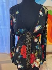 Vintage Venus Y2K Floral Peplum Mini Dress Tunic Hi Lo Medium USA Made