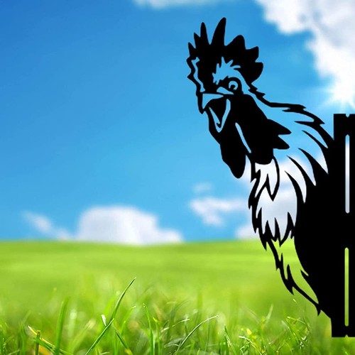 Farm Peeping Chicken Metal Art Outdoor Decor Garden Fence Decoration Farmhouse B - Picture 4 of 6