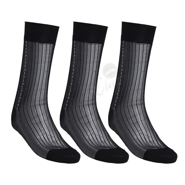 3 Pairs Men Vintage Sheer Over The Calf Stockins Nylon Dress Business