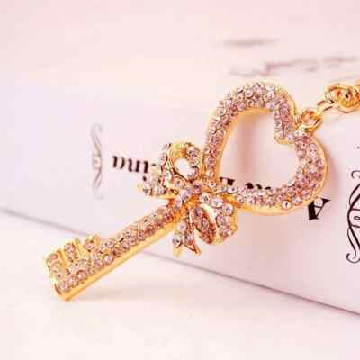 Golden-Tone Rhinestone Key-Shaped Charm] [Sparkling Charm] Elegant Golden-Tone