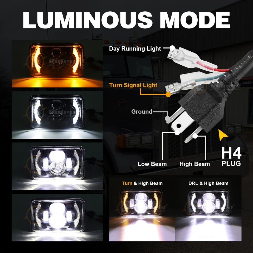 4x6" LED Headlight Halo Projector Hilo Beam For Honda XR250 XR250L XR650L XR650R - Image 4 of 4