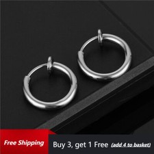 1Pair Mens Women Clip on Earrings Hoop Huggie Cuff Non Piercing Stainless Steel