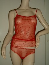 TEZENIS COMPLETO 2 PEZZI TOP SLIP TULLE ROSSO STELLE S-M SEXY LINGERIE INTIMO