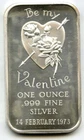 Be My Valentine 1973 Art Bar 999 Silver 1 oz Medal Bar Ingot Bullion Heart H525