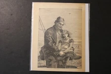 Vintage antique art print on mag paper, 1890, 1800s, etching, Sailor and girl