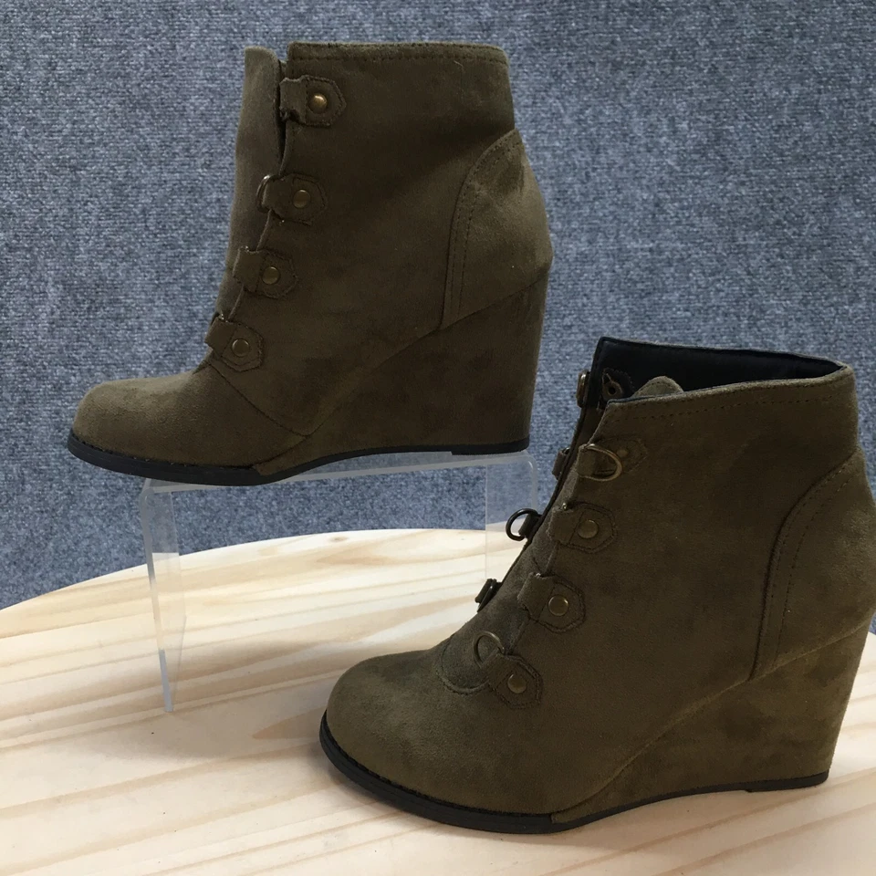 Madden Girl Botas Mujer 6.5 M Gaylee Botines Verde Gamuza Cuña Punta Redonda Foto 2 de 4
