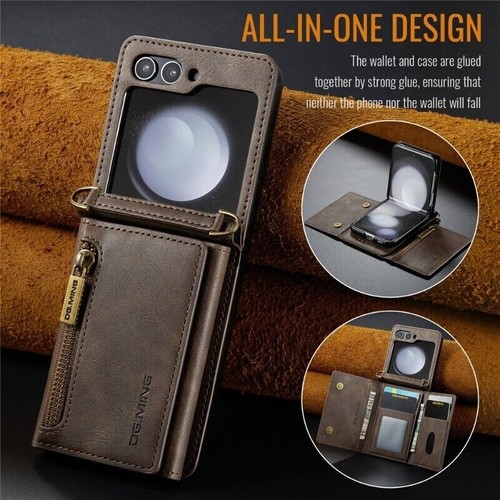 Leather Crossbody Zipper Wallet Case Cover For Samsung Galaxy Z Flip7 FE 6 5 4 3 - Picture 29 of 75