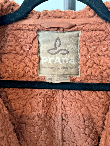 EUC LARGE ORANGE PRANA QUILTED WINTER COAT HOOD ZIPPER FLEECE JACKET PARKA - Picture 3 of 6