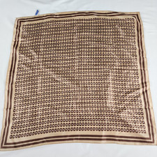 Vintage Scarf Brown Beige Dot Geometric Hand Sewn Hem Square Japan Acetate 21x21