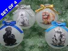 Bs01 Hand-made Christmas Ornament - set 4 silkie chicken roosters - black gray