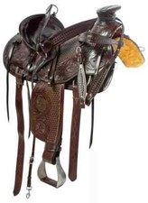 Hand Tooled Genuine Leather Wade Tree Horse Western Saddle With Tack Set