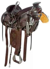 Hand Tooled Genuine Leather Wade Tree Horse Western Saddle With Tack Set