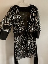 BCBGMAXZRIA BLACK SEQUINS EMBELLISHED SHORT SLEEVES SHORT MINI PARTY DRESS SZ: M