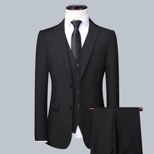 Men's Casual Wedding Blazer Suits Slim Fit Formal Solid Color Coat Vest Pants