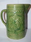 McCoy Pottery Stoneware Green Pottery Pitcher Grape (Shield #4) 1920's Heavy!