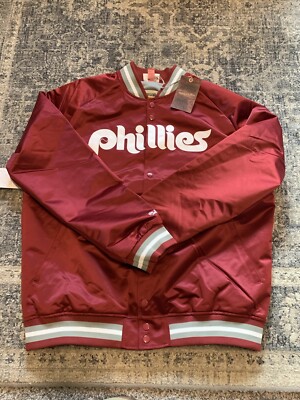 Mitchell Ness Lightweight Burgundy Satin Jacket Philadelphia Phillies XL 