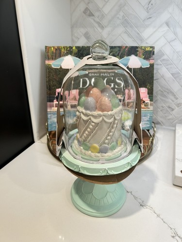 Bunny Blvd GLASS CLOCHE 13" PASTEL MACARONS EASTER EGG CAKE dome pedestal NEW - Picture 4 of 5