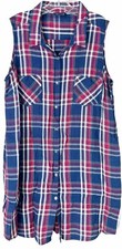 Tommy Hilfiger L/XL ? Red/Wht/Blue Button Up Plaid Sleeveless Dress Pockets EUC