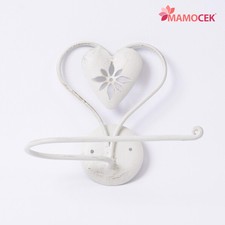 PORTA ROTOLO Carta igienica cuore ferro bianco avorio cm.19 h16 bagno shabby