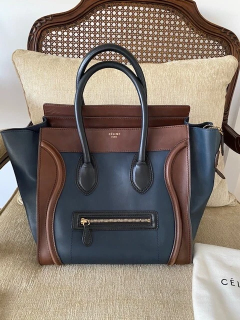 Celine, Bags, Authentic Celine Navy Blue Mini Luggage Tote Bag