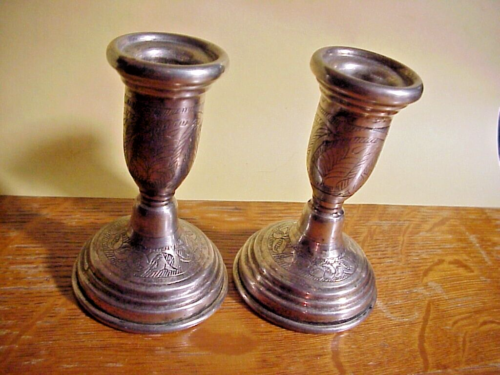 Antique STERLING SILVER Pair of CANDLESTICKS Hallmarked