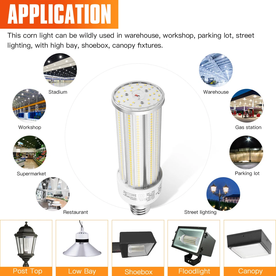 LED Corn Light Bulb 45W Equivalent 175W MH HPS Home Street Parking Lot Lamp E39 - Image 3 of 4