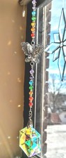Handmade Crystal hexagon 50mAB 13" chakra suncatcher/ornament, crystals/ clasp