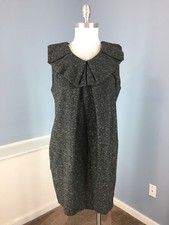 Banana Republic Black M 8 tweed shift dress ruffle Wool Silk Blend Work Party
