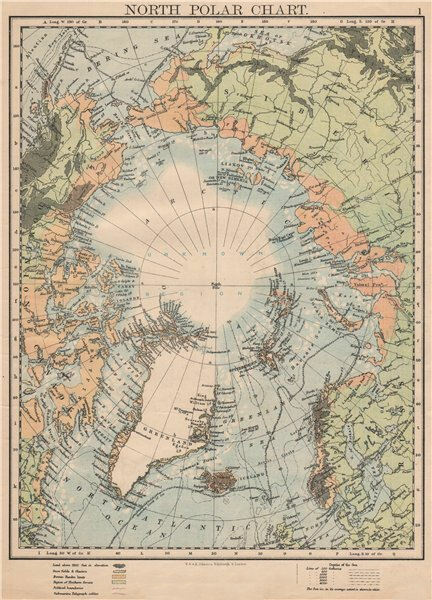 NORTH POLAR CHART. Shows explorers' routes. Nansen 1895. JOHNSTON 1895 old map Popularne NOWOŚĆ