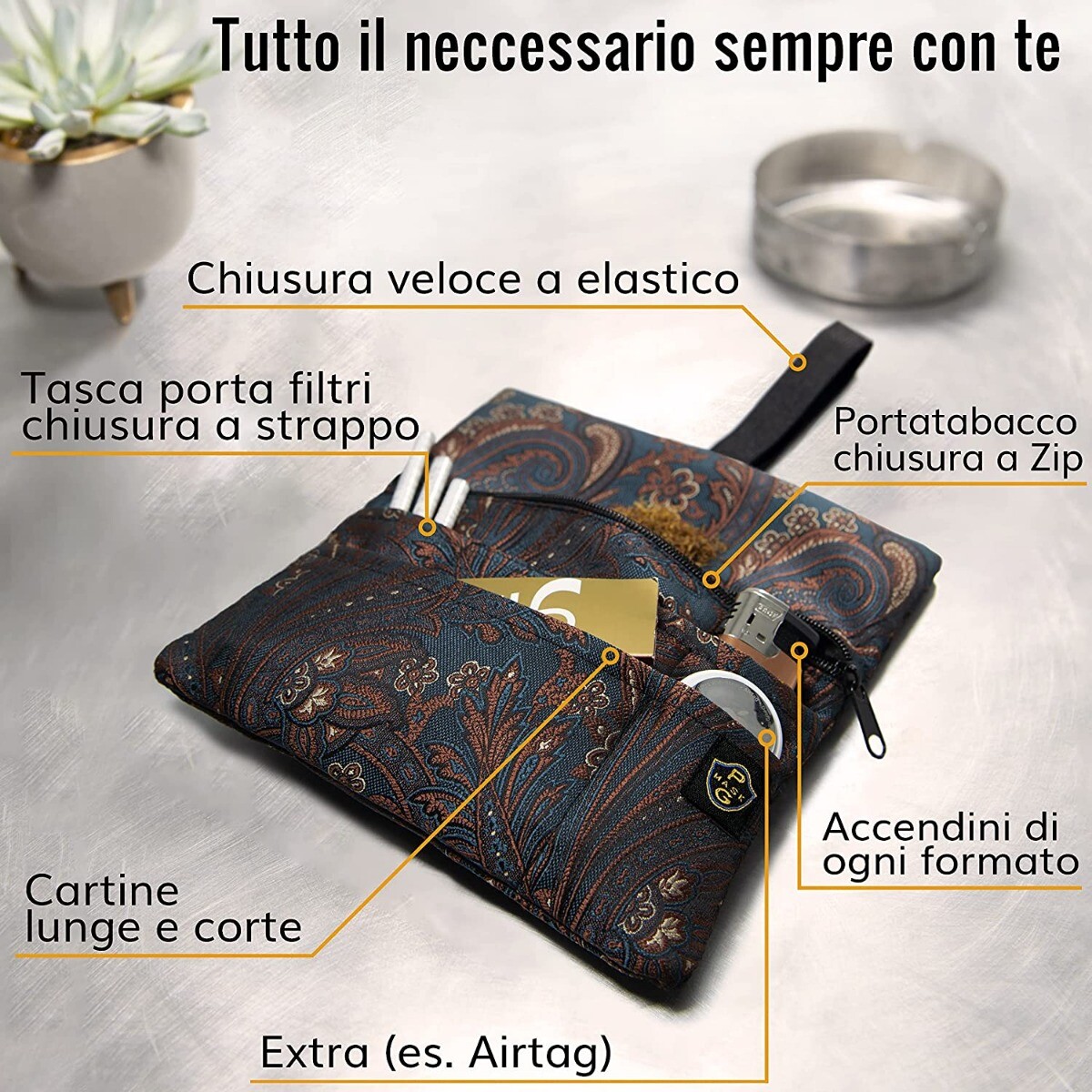 Porta tabacco King Size per cartine lunghe in vera pelle un