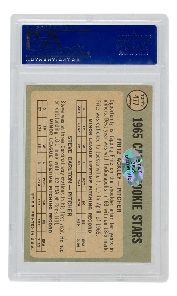 Steve Carlton Signed 1965 Topps Rookie Stars Cardinals Baseball Card #477 - Image 3 of 4