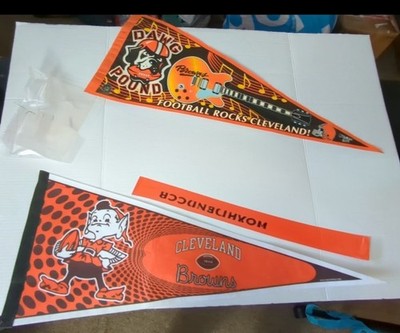 2 CLEVELAND BROWNS Football Pennant Retro elf Rocks Guitar Dawgs Dog Orange