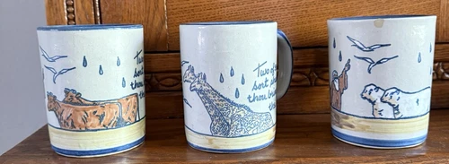 Louisville Stoneware Pottery Noah’s Ark Mugs x 3 Made in Kentucky