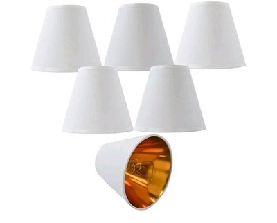 TAaMTYH 6Pcs Small Fabric Chandelier LampShades 3''×6''×5'' (White/Gold, White Rim)