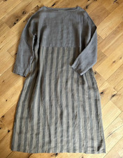 ICHI Antigüedades Lino Largo Pullover Rayas Gris Caqui Excelente