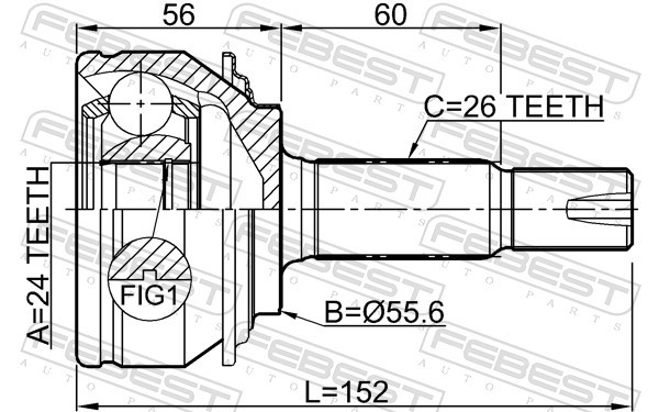 Fits FEBEST 0110-NSP90 OUTER CV JOINT 24X55X26
