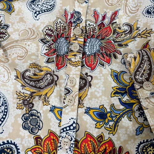 Catherines Oberteil mit Knopfleiste Größe 2X hellbraun orange Blumenmuster Baumwolle Rollriegelärmel - Bild 11 von 13