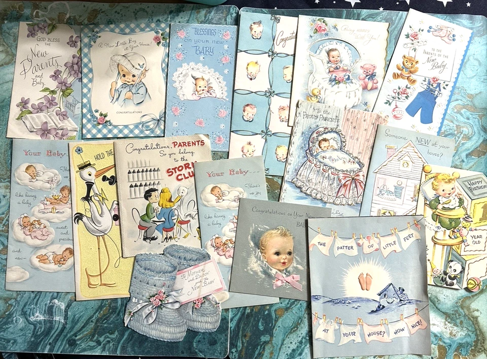 Lote de 30 tarjetas de bebé ilustraciones de dulces bebés años 50 vintage firmadas Foto 2 de 4