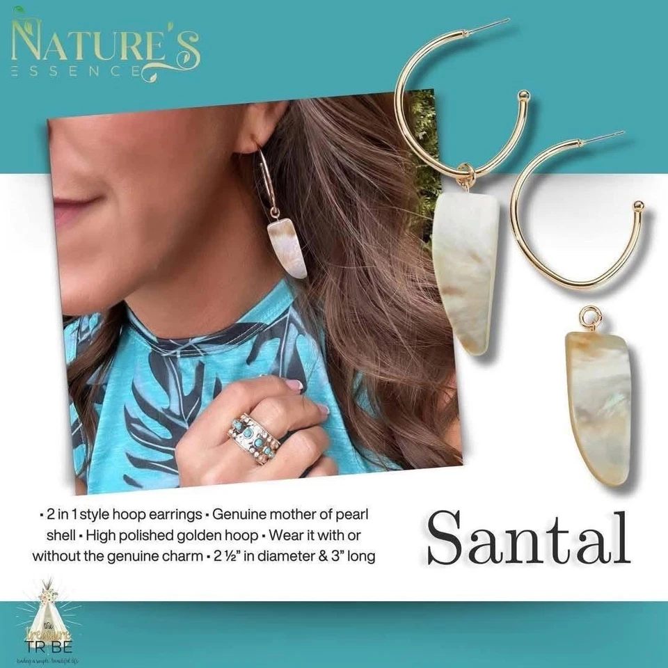 Park Lane Santal 2-in-1 Earrings Removable Mother of Pearl Charms 2.5 in Boho - Image 2 of 4