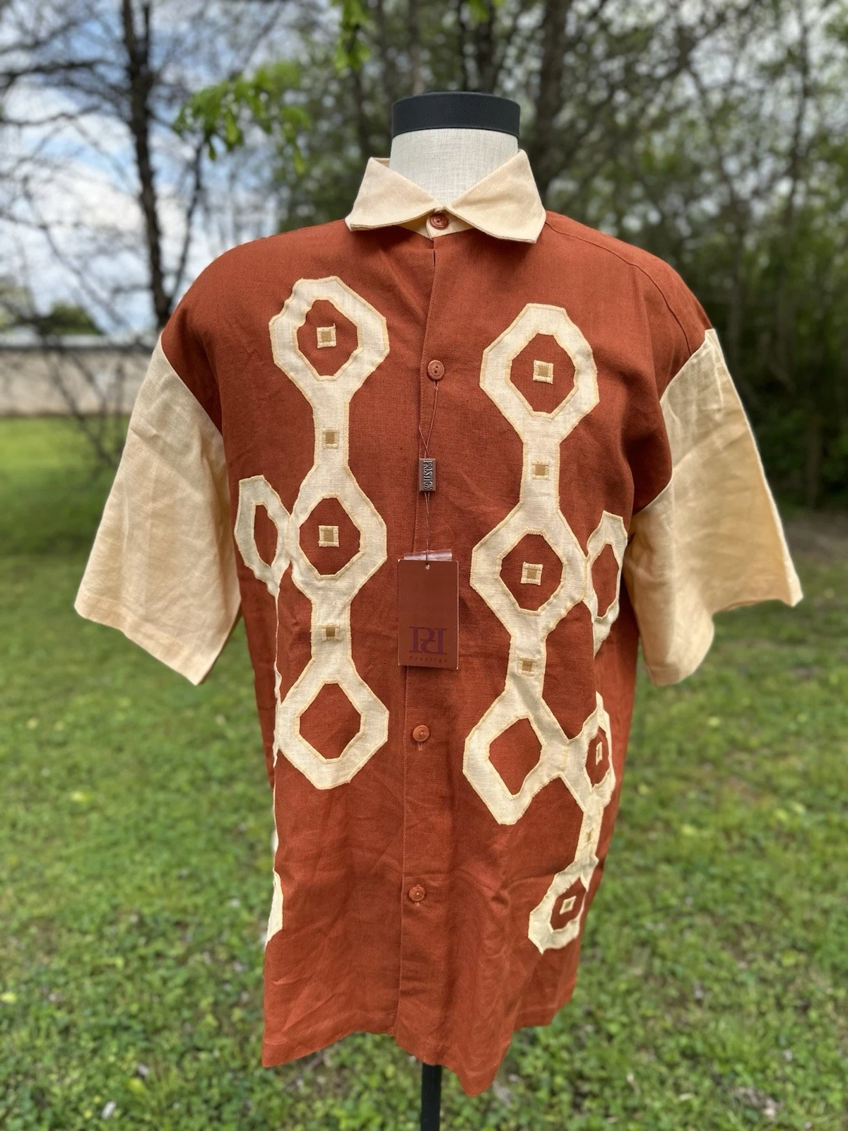 Prestige Pd Men Size XL Linen Orange Short Sleeve Button Up Shirt NWT $115