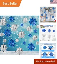 Charming 24PCS Silver Blue 3D Snowflake Decorations for Holiday Celebrations