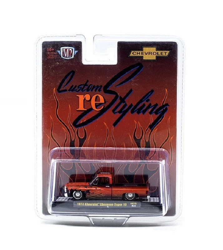 M2 1:64 1973 Chevrolet Cheyenne Super 10 Custom Re Styling Brown w Flame HS70-P5 - Image 3 of 4