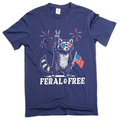 4th of July funny racoon feral and free tshirt free patriotic USA flag funny tee